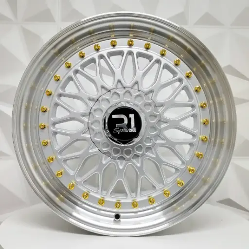 [170693F] RIN 17X7.5 4-100/114.3 R1 SPORT F6625 SILVER MACHINE LIP GOLD RIVETS ET35 CB73.1